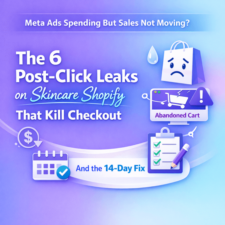 Meta Ads Spending But Sales Not Moving? The 6 Post-Click Leaks on Skincare Shopify That Kill Checkout (And the 14-Day Fix Plan)