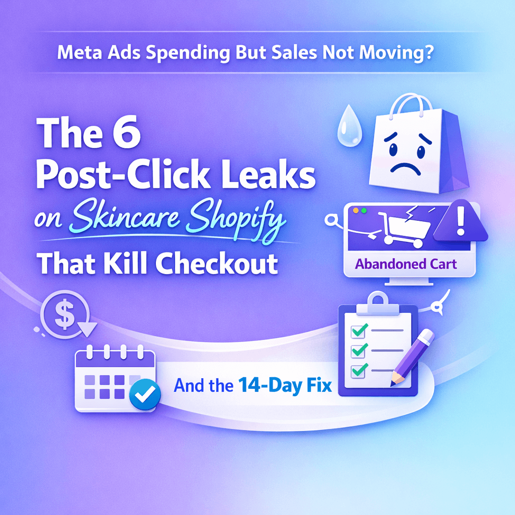 Meta Ads Spending But Sales Not Moving? The 6 Post-Click Leaks on Skincare Shopify That Kill Checkout (And the 14-Day Fix Plan)